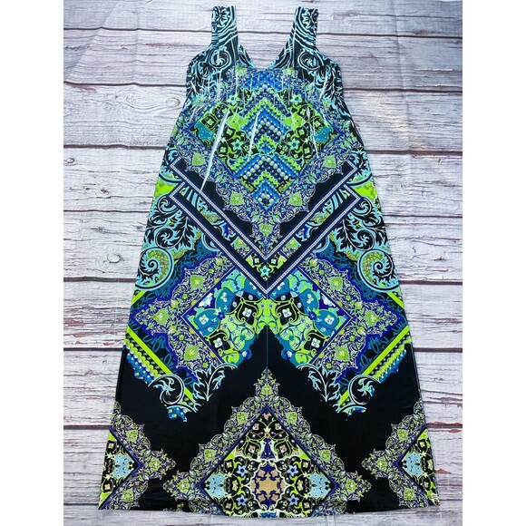 Apt 9 Womens Dress sz XL Blue Multi Print Maxi Pullover Sleeveless Sundress Soft - Picture 7 of 8